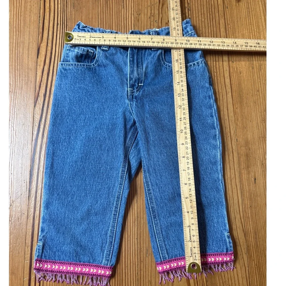 Jordache Denim Capris Kids Blue Boho Beaded Fringe Vintage SIZE 6